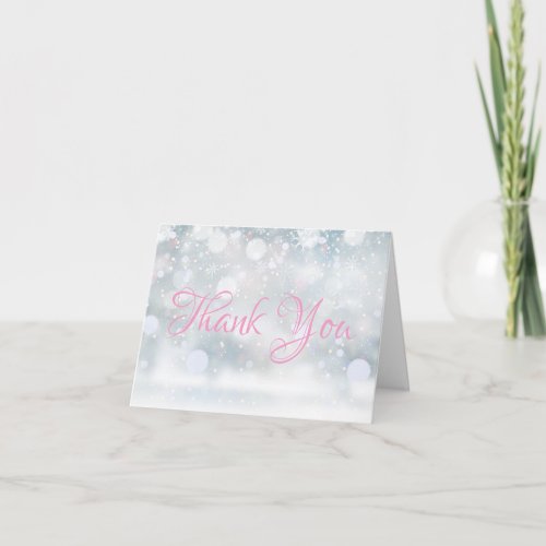Winter First Snowflakes Script Thank You Card