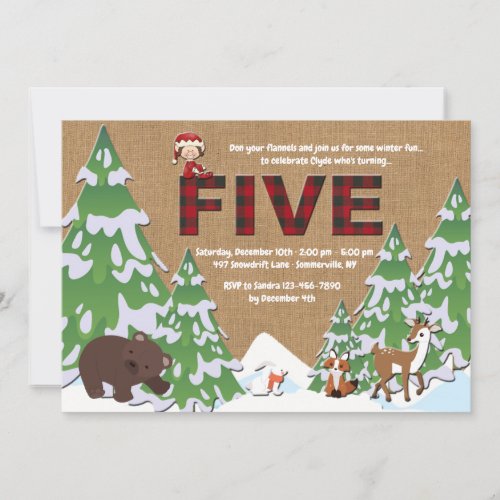 Winter Five Birthday Party Invitation