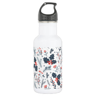 Winter flora stainless steel water bottle