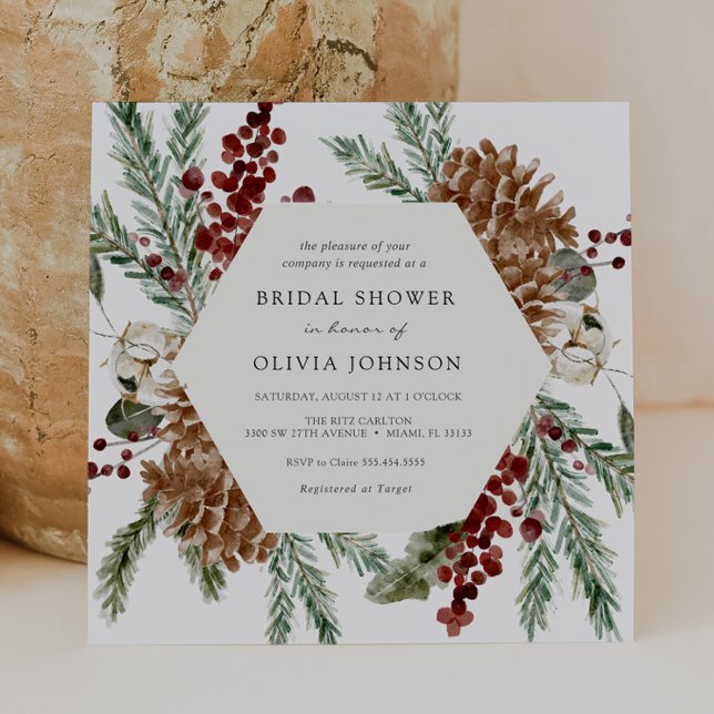 Winter Floral and Green Plaid Bridal Shower Invitation (Creator Uploaded)