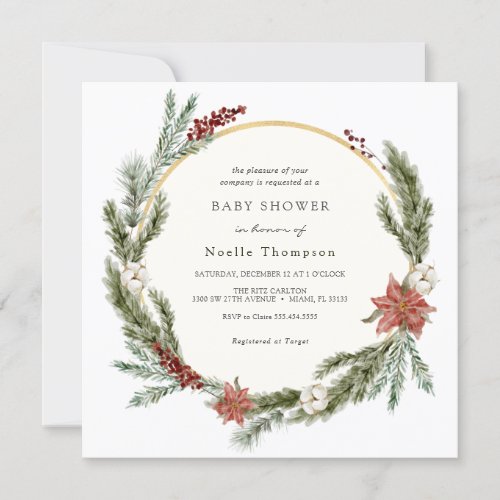 Winter Floral and Greenery Baby Shower Invitation