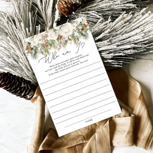 Winter Floral and Pine Who Am I Bridal Shower Game