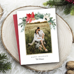 Winter Floral Arch Happy Holidays Photo Holiday Card