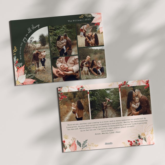 Winter Floral Arch Joy In All Things Eight Photo Holiday Card (Creator Uploaded)