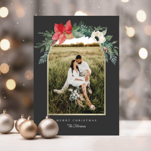 Winter Floral Arch Merry Christmas Photo Holiday Card