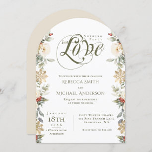 Winter Floral Arch Nothing Fancy Just Love Wedding Invitation