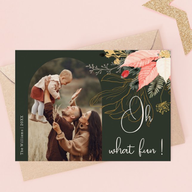 Winter Floral Arch Oh What fun Two Photo Holiday Card (Creator Uploaded)