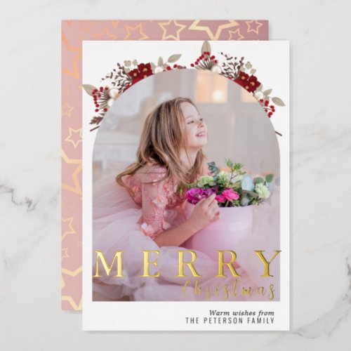 Winter Floral Arch Photo    Foil Holiday Card