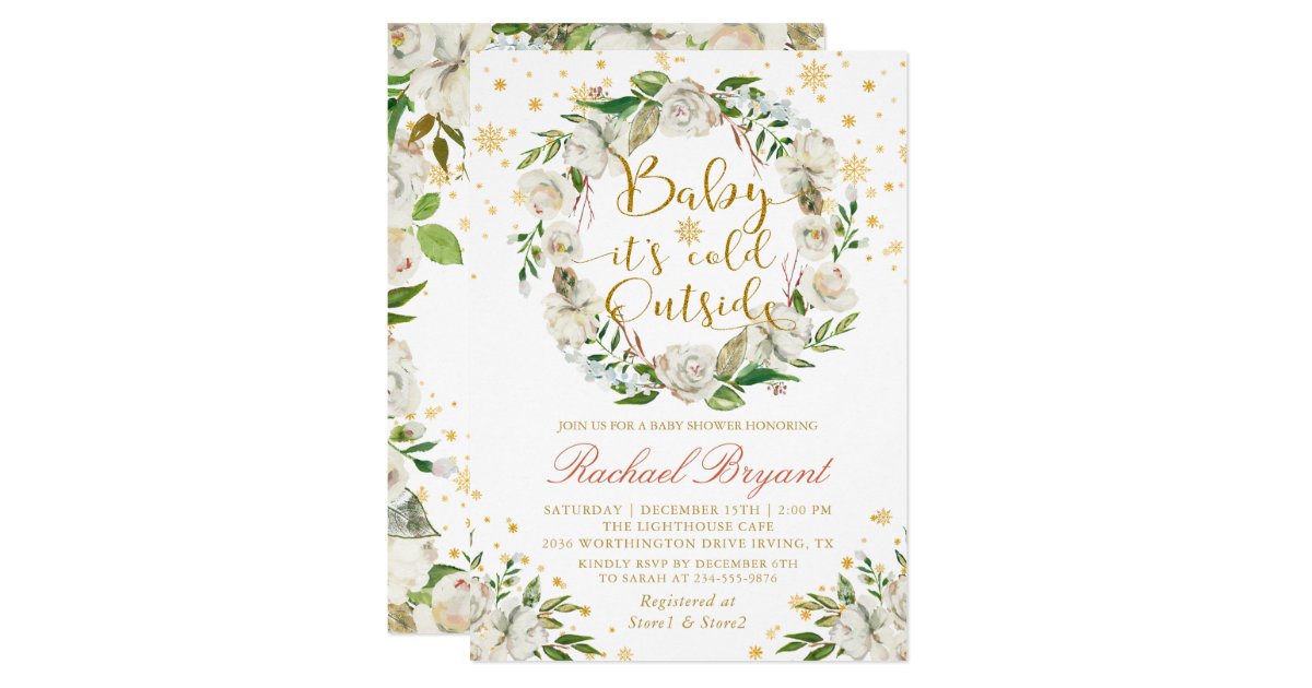 Winter Floral Baby Its Cold Outside Baby Shower Invitation Zazzle