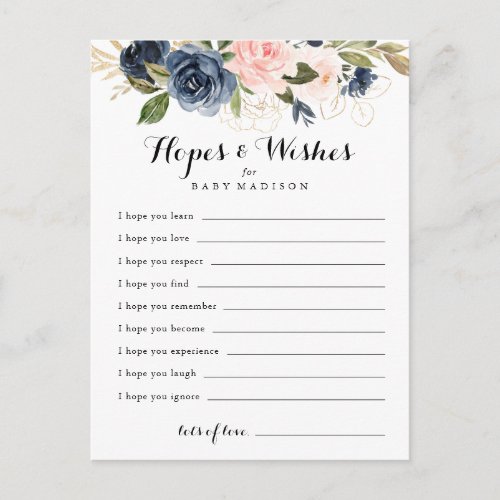 Winter Floral Baby Shower Hopes  Wishes Card