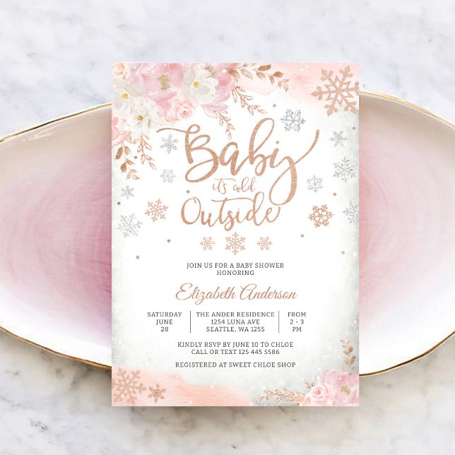 Winter Floral Baby Shower Invitation (Creator Uploaded)