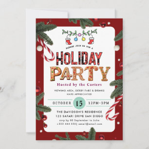 Winter Floral Berries Holiday Party Invitation