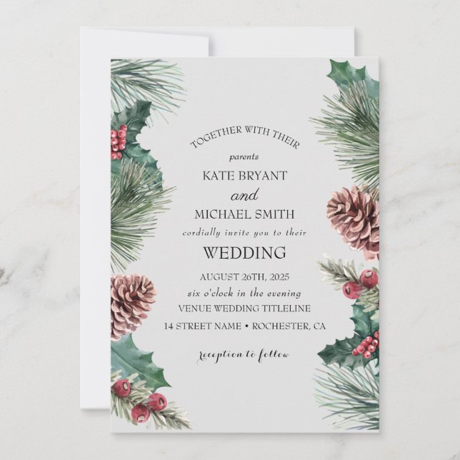Winter floral blooming Wedding invitation (Front)