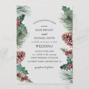 Winter floral blooming Wedding invitation