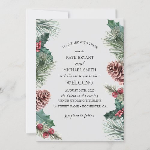 Winter floral blooming Wedding invitation