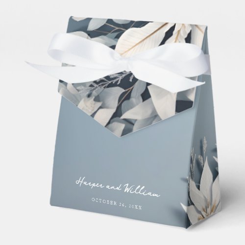 Winter floral blue and white wedding favor boxes