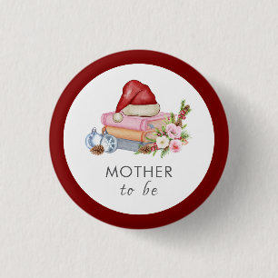 Winter Floral Books Mother To Be Baby Shower Button