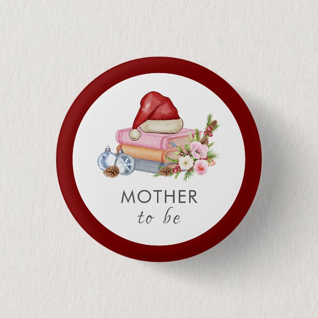 Winter Floral Books Mother To Be Baby Shower  Button (Front)