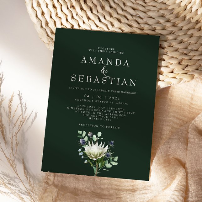 Winter Floral Bouquet Protea Wedding Invitation (Creator Uploaded)