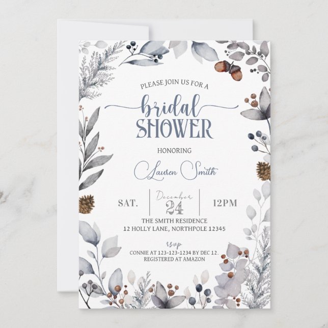 Winter Floral Bridal Shower Invitation (Front)
