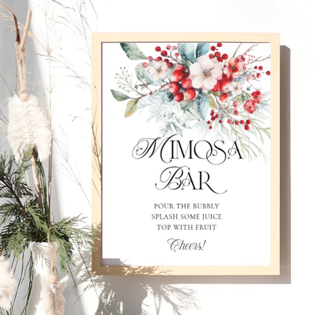 Winter Floral Bridal Shower Mimosa Bar Poster (Creator Uploaded)