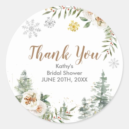 Winter Floral Bridal Shower Thank You Sticker