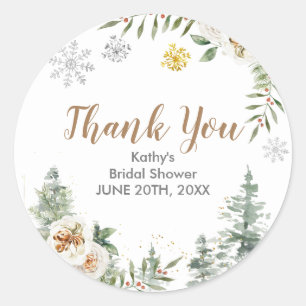 Winter Floral Bridal Shower Thank You Sticker