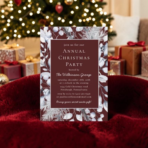 Winter Floral Burgundy Annual Holiday Party Invite