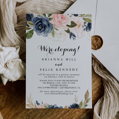 Winter Floral Calligraphy Elopement Reception Invitation