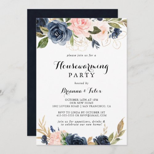 Winter Floral Calligraphy Housewarming Party Invitation