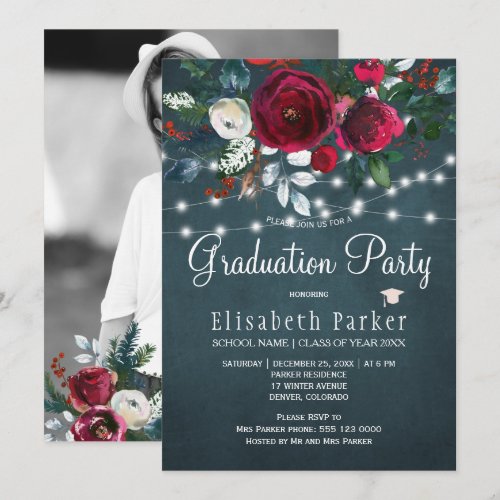 Winter floral chic burgundy PHOTO graduation party
