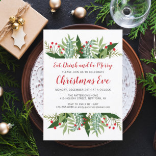 Winter Floral Christmas Eve Invitation