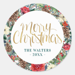 Winter floral christmas holiday sticker