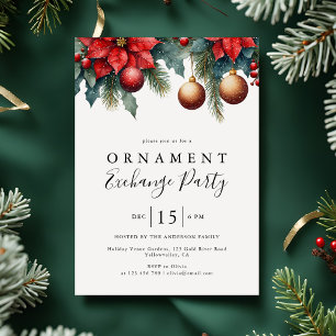 Winter Floral Christmas Ornament Exchange Party Invitation