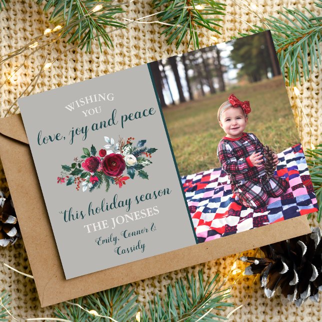 Winter Floral Christmas Pine Family Holiday Card (Creator Uploaded)