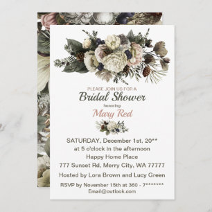Winter Floral Cream Peony Conifer Bridal Shower Invitation
