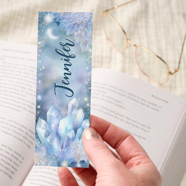 Winter Floral Crystal Moon Personalized Bookmarks (Hand)