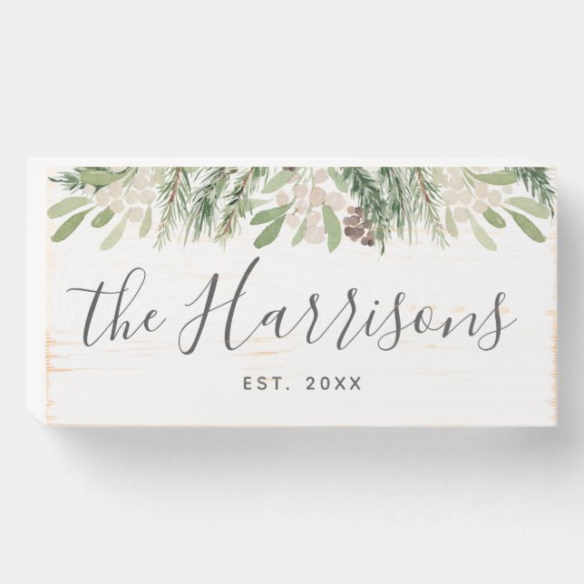 Winter Floral Custom Farmhouse Wooden Box Sign (Front Horizontal)