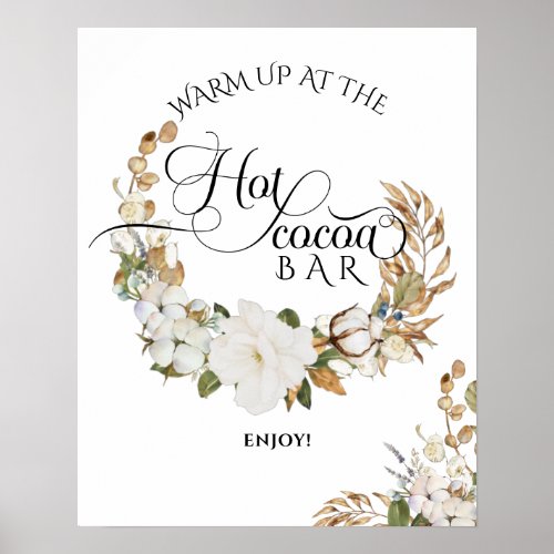 Winter floral  deer Baby Shower hot cocoa bar Poster
