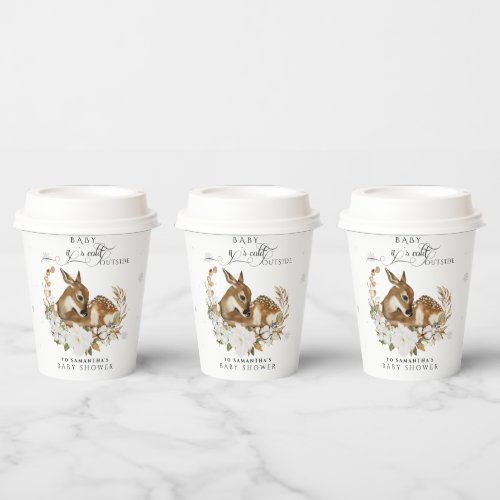 Winter floral deer Cold Outside Baby Shower Paper Cups