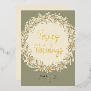 Winter Floral Edelweiss Alpine Foil Holiday Card