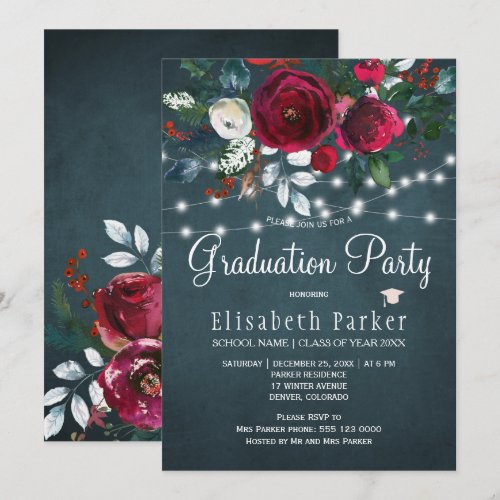 Winter floral elegant burgundy graduation party