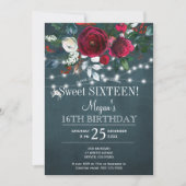 Winter floral elegant burgundy sweet sixteen invitation (Front)