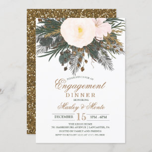 Winter Floral Engagement Dinner Invitation