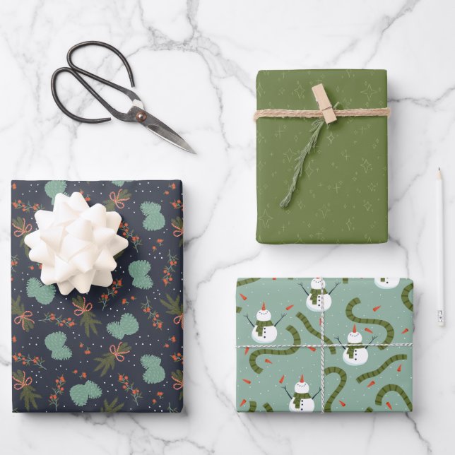 winter floral festival, snow day collection wrapping paper sheets (Front)