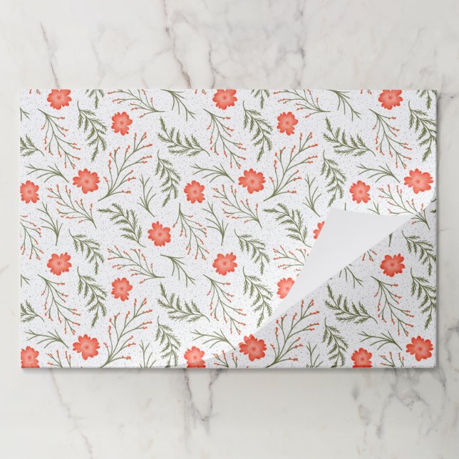 Winter Floral Festive Holiday Paper Placemats (Folded)