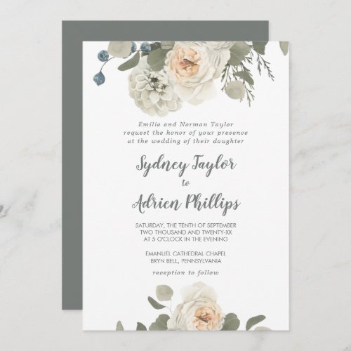 Winter Floral Formal Wedding Invitation