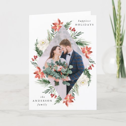 Winter Floral Frame  Folded Holiday Photo Card