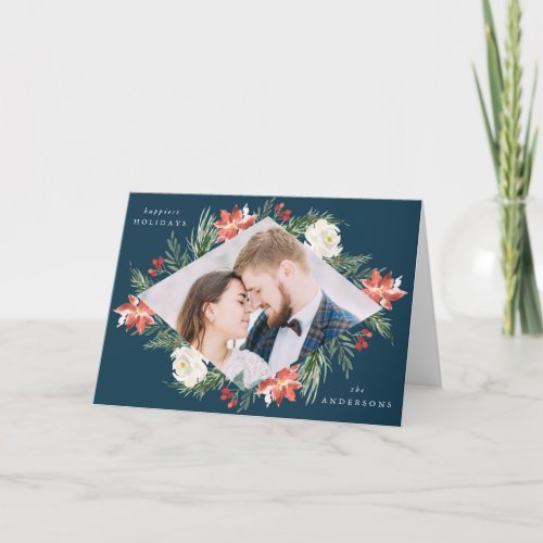 Winter Floral Frame  Folded Holiday Photo Card