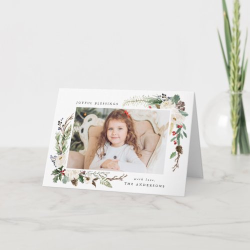 Winter Floral Frame  Holiday Photo Card